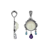 AP-8012-CO1 Sterling Silver Pendant With Bone Face&Amethyst, Blue Topaz Jewelry Bali Designs Inc